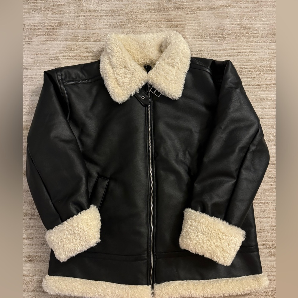 H&M Faux Leather Sherpa Lined Jacket NWT